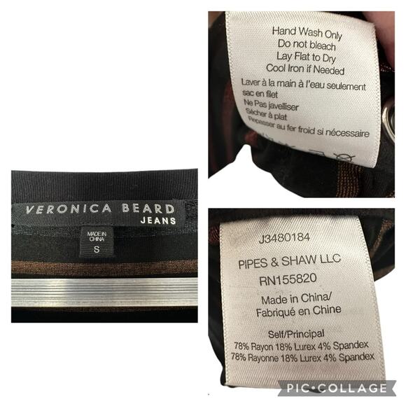 Veronica Beard Daphne Striped Metallic Long Sleeve Dress Black Multi Size Small - Picture 14 of 15